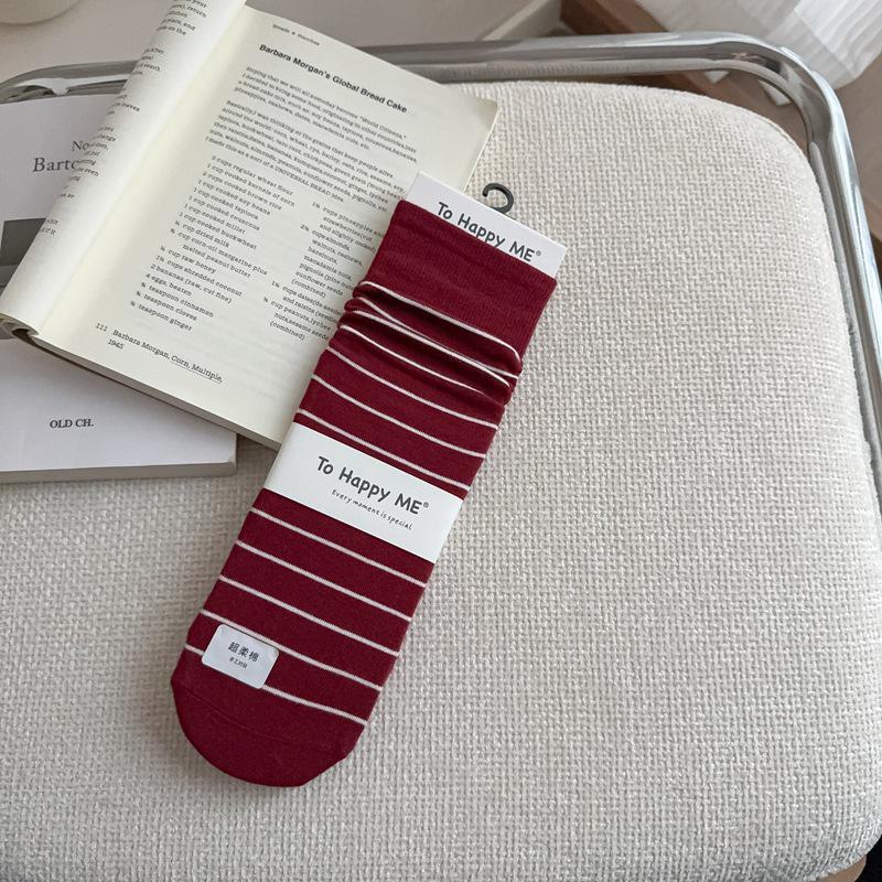 Ankola 2024 Autumn Japanese Women's Striped Combed Cotton Mid-Tube Boneless Stacked Socks