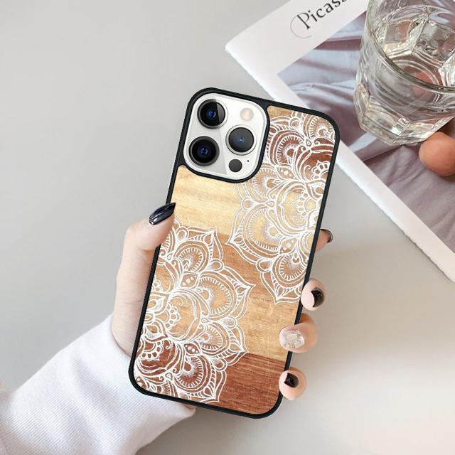 Mandala Floral Wood Phone Case For For iPhone 17 Air 16 15 11 12 13 14 Pro Ma Plus coque