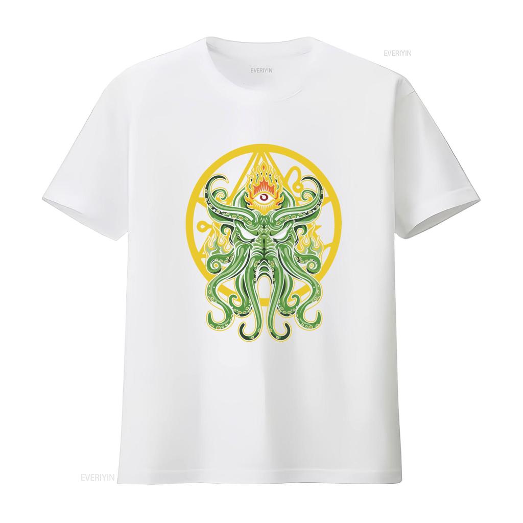 Cthulhu T Shirt H P Lovecraft Monster The Call Of Eye Providence Pentagram Sci Fi vintage Washed Soft Casual fashion Stylish