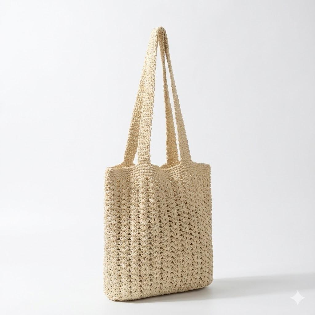 Single shoulder hollow straw bag handmade cotton thread woven bag Single shoulder large capacity versatile tote bag Women's vacation beach bag