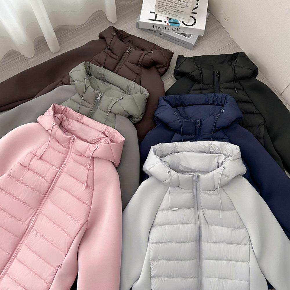 Women's Hooded Long Sleeve Coat Fitted Casual Lightweight Puffer Jacket for Winter Wear