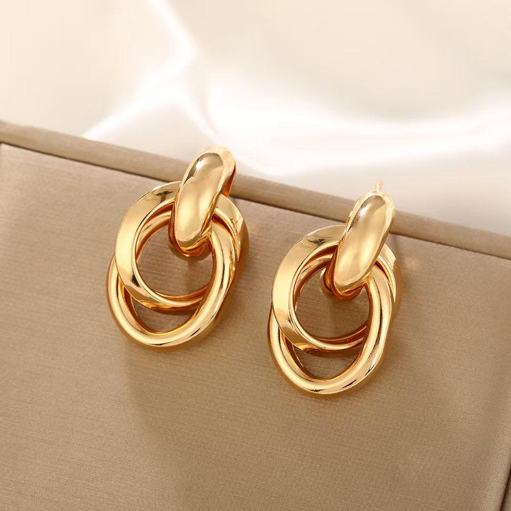 Europäisch-Amerikanische Geometrische Twist Kreis Ohrringe – Stilvoll, Mehrschichtig und Vielseitig