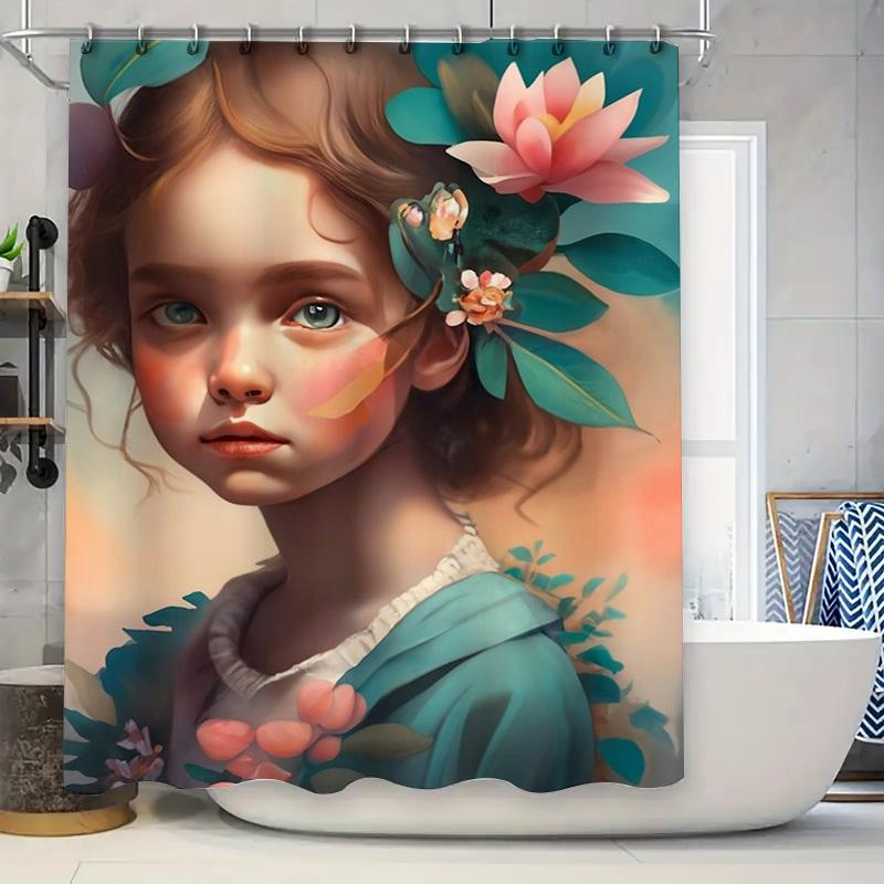 Elegant Floral Portrait Shower Curtain - Waterproof, Mildew-Resistant, Machine Washable For Chic Bathroom Decor