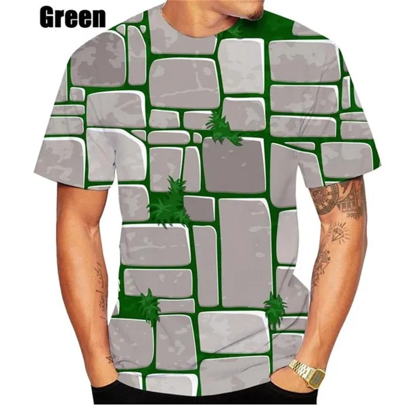 Chengyu Mode 3D Brick Wall T-shirt voor heren Zomermode Korte mouw Slim-Fit Korte mouw Casual T-shirts Grappige grafische T-shirts Tops 5XL