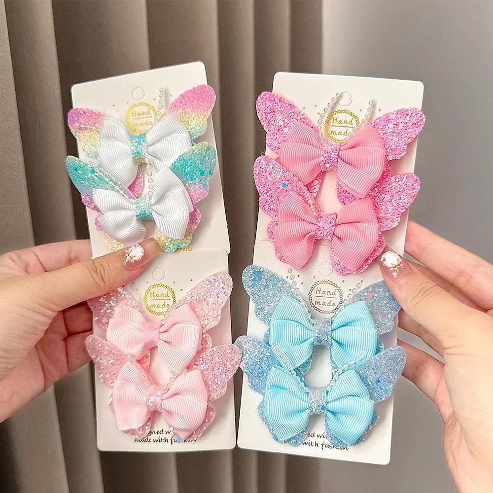 BABY BOWS 2Pcs/Set Glitter Butterfly Hair Clips for Women Girls Hairpins Children Cute Barrettes Kids Headwear Hair Accessories
