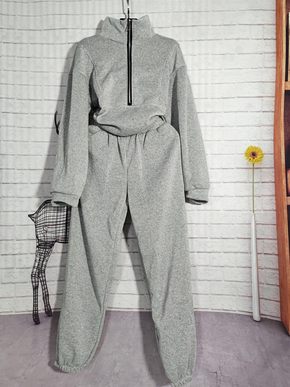 

Женский флисовый костюм-двойка из свитера осень/зима 2023 г.: Европейская и американская уличная мода M светло-серый