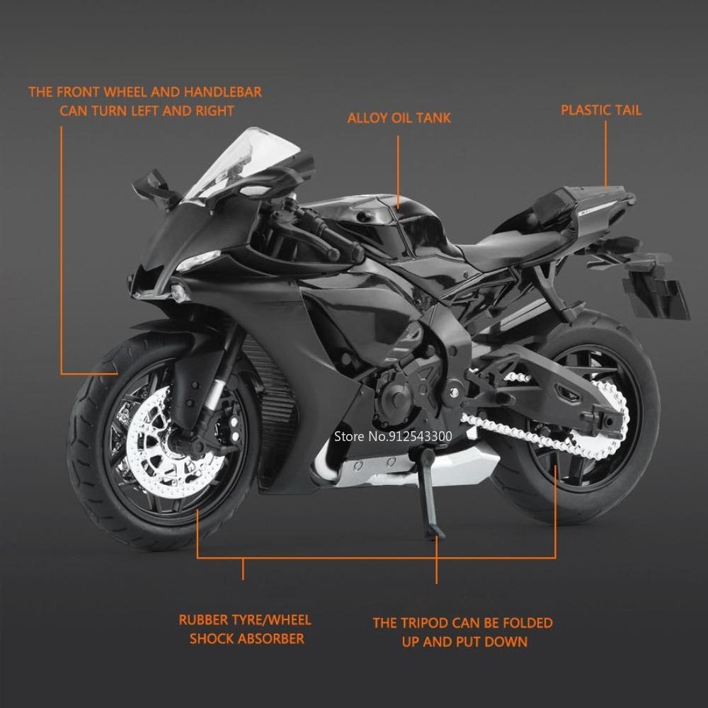 1/12 YAMAHA R1 Toy Motorcycle Model Alloy Diecast with Sound Light Rubber Tires Scale Model Motorcycle Toys for Kids Collection