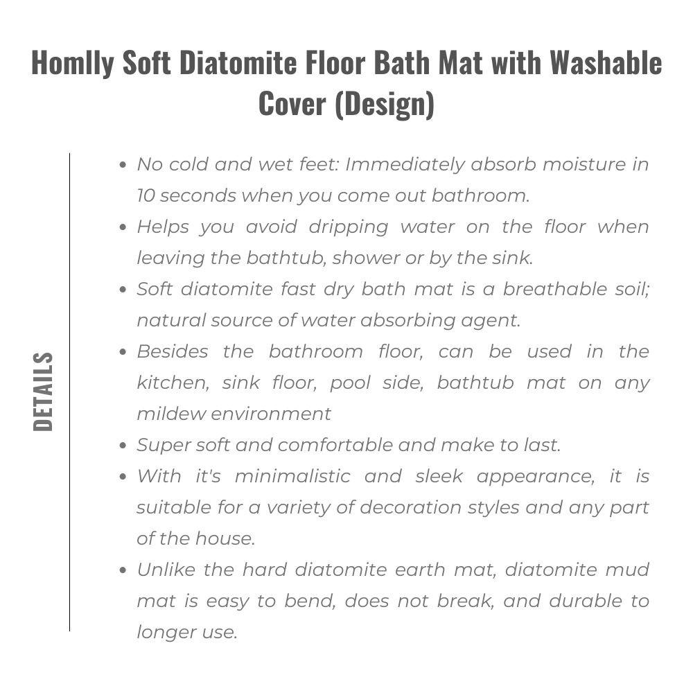 (Homlly Soft Diatomite Floor Bath Mat with Washable Cover (Design) (X2PCS)
