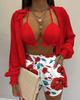Sexy Swimsuit Summer Fashion Solid Color Printing 3 Piece Suit Women