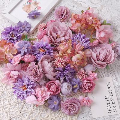 Têtes de Fleurs Artificielles Roses en Soie de 4CM pour Artisanat Couronne Décoration de Fête de Mariage DIY Table Décoration de Pièce de Maison Fleurs Artificielles