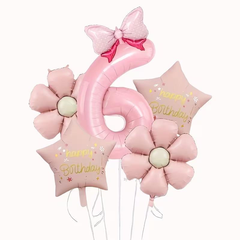 6Pcs 40inch Pink Foil Number with Stars and Daisy Balloon Set Girls‘ Parties Weddings Baby Showers Digital Decorations Supplies