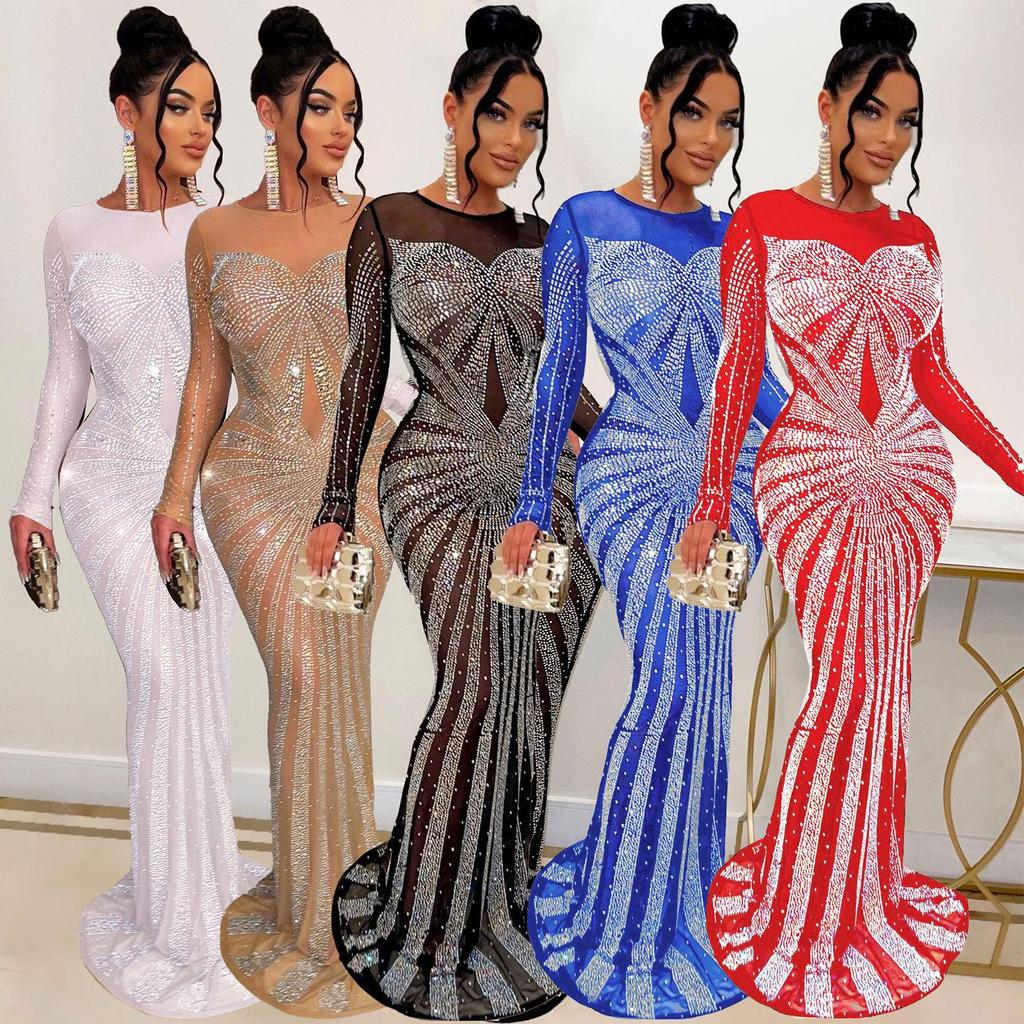 Elegant European & American Rhinestone Evening Gown