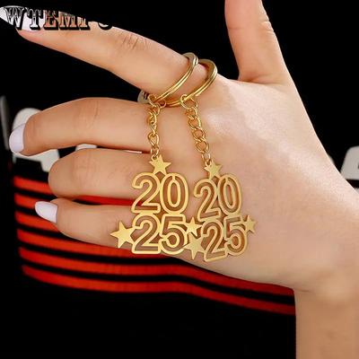 4PCS 2025 Digital Iron Keychains with Stars Women's Men's Daily Backpacks Bags Car Pendants Accessories