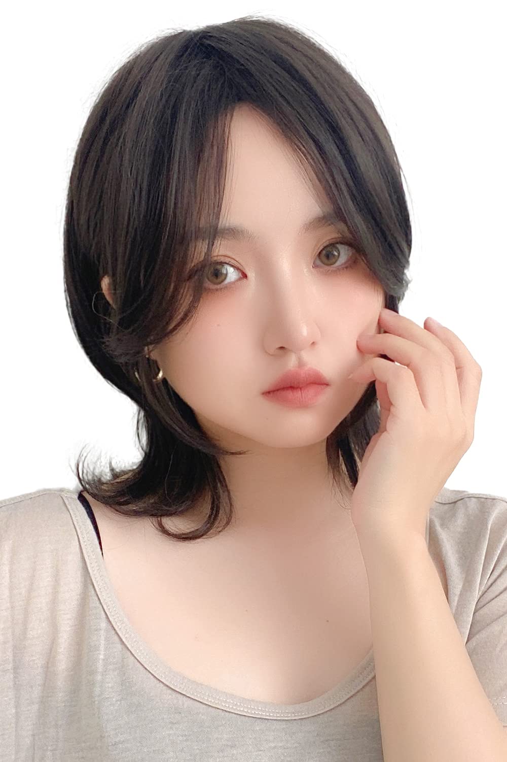 

Brightlara Soft Wolf Layered Wig, Short Bob, Natural Full Wig, Wolf Hair, hf1510-BK