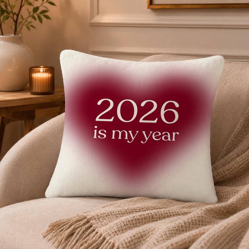 2026 Happy New Years Cushion Cover Anti-dustmite Pillowcase Invisible Zipper Silky Short Plush Sofa Cushion Cover