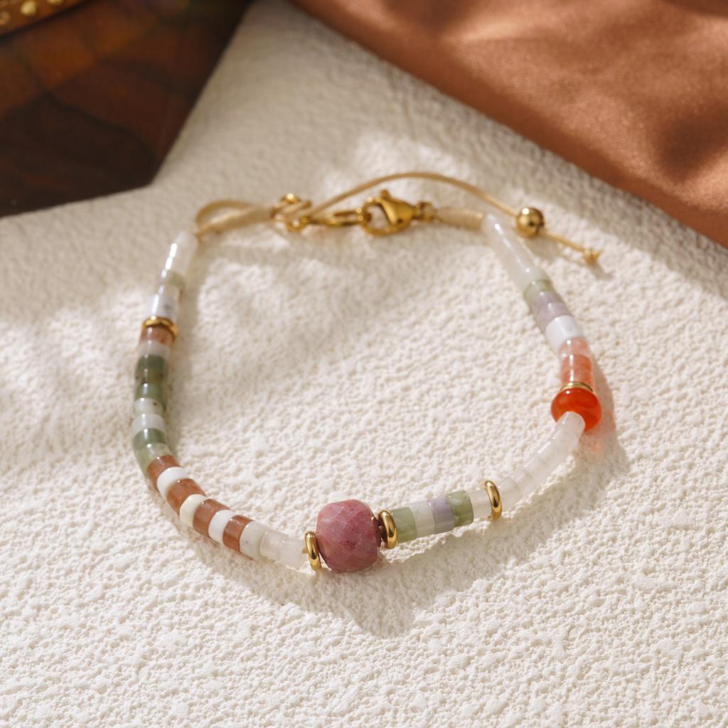 European and American colored natural stone Bohemian style does not fade earrings, vacation travel bracelets, fringed beaded earrings, women