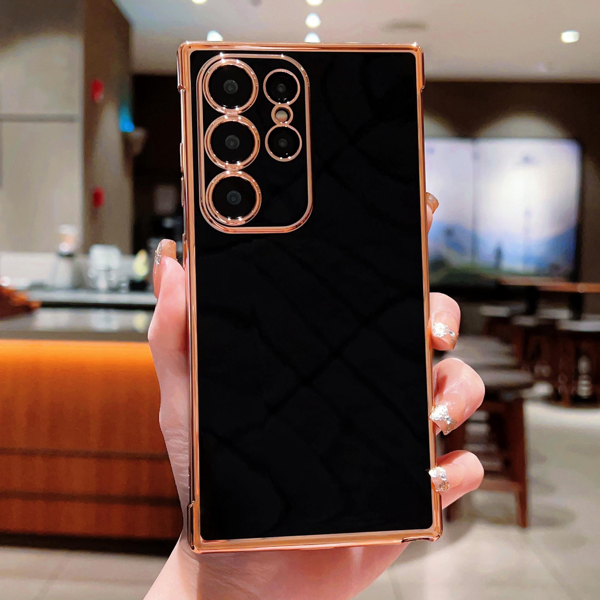 

For Samsung Galaxy S25 Ultra Case Electroplated Frame TPU Soft Phone Cover Black