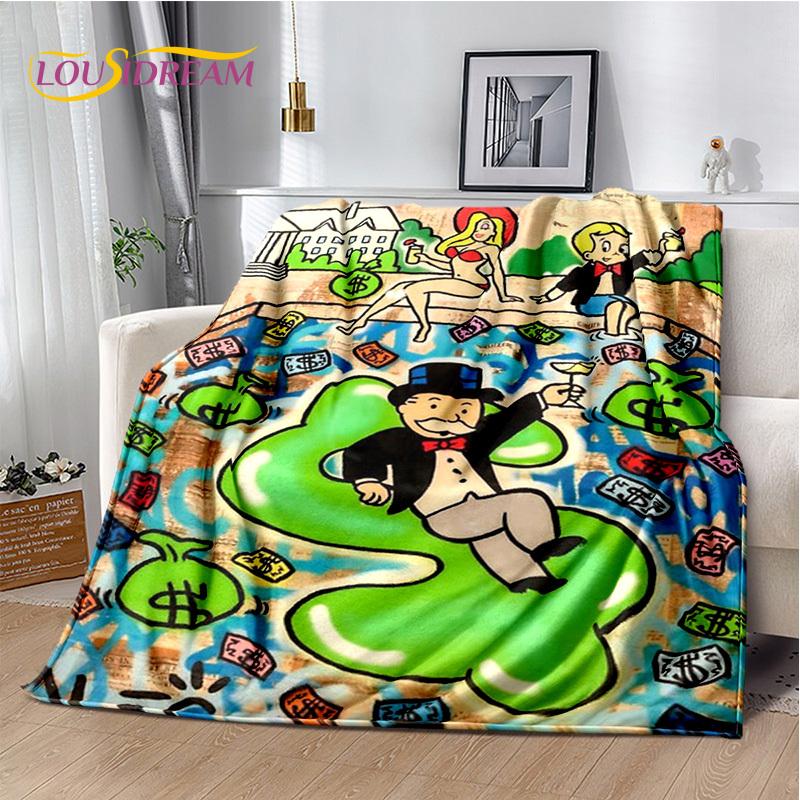 Rich Man Game Monopoly Dollar Cartoon Blanket,Soft Throw Blanket for Home Bedroom Bed Sofa Picnic Travel Office Cover Child Gift