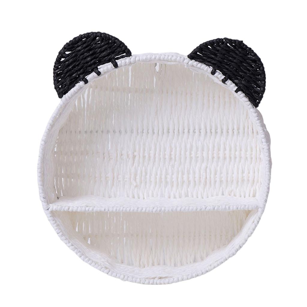 Cute Panda Ears Floating Shelves Imitation Rattan Woven Wall Shelf Hanging Storange Basket Small Plants Display Rack
