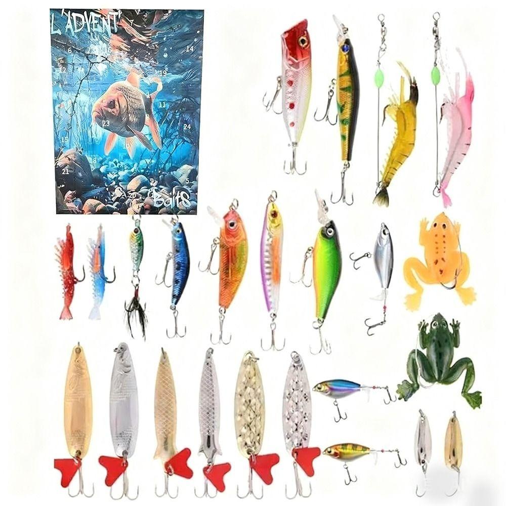 Practical Tackle Fishing Advent Calendar Realistic Fishing Gear Christmas Fishing Calendar 24 Days Countdown Fishing Tackle Set