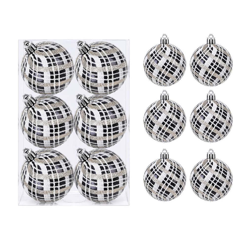

6pcs Black White Electroplated Hanging Balls 6/8cm Xmas Tree Ornaments Hotel Mall 6cm