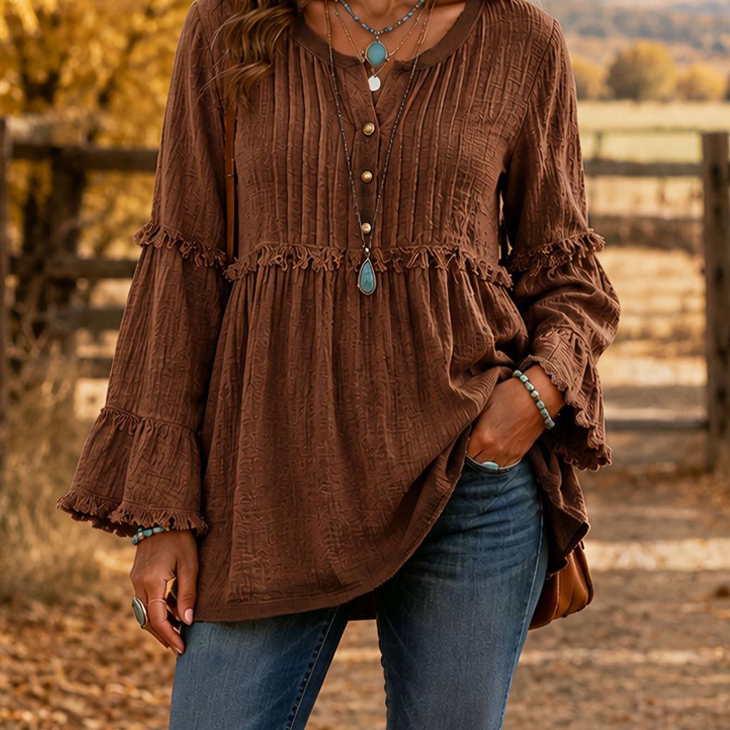 Women V Neck Ruffle Sleeve Blouse Casual Loose Fit Frill Tunic Top