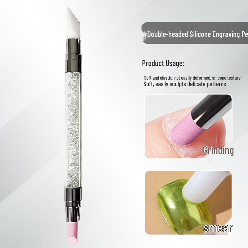 Dual-Ended Rhinestone Nail Art Pen with Silicone Tip for Pearlescent Design and Outlining