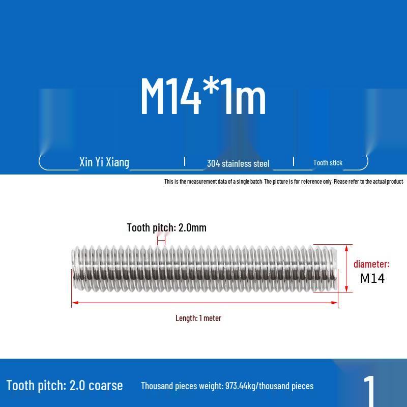 304 Stainless Steel Full Threaded Rod, 1 Meter, available in sizes M3, M6, M8, M10, M12.