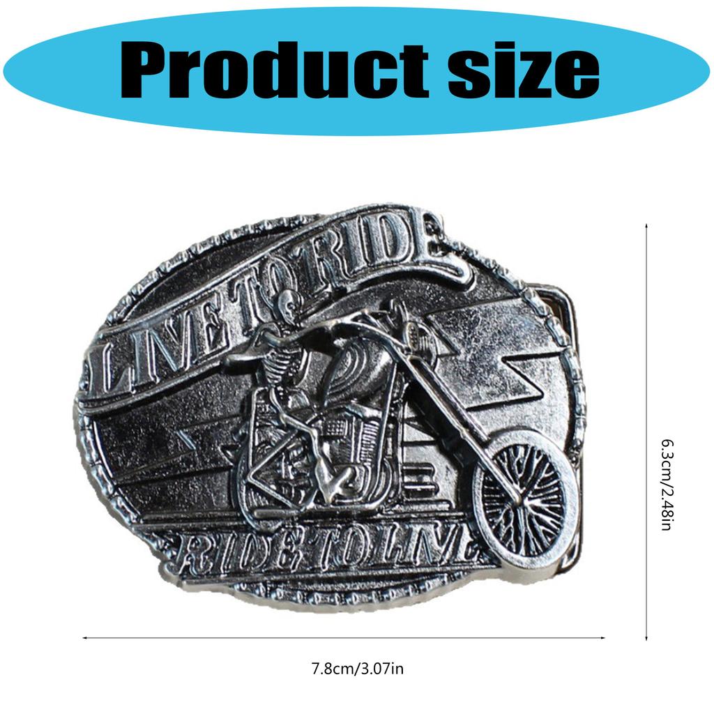Engraved Skull Pattern Belt Buckle Motorcycle Theme Metal Buckle Belt Accessory For Casual Outfit And Riding Adventure