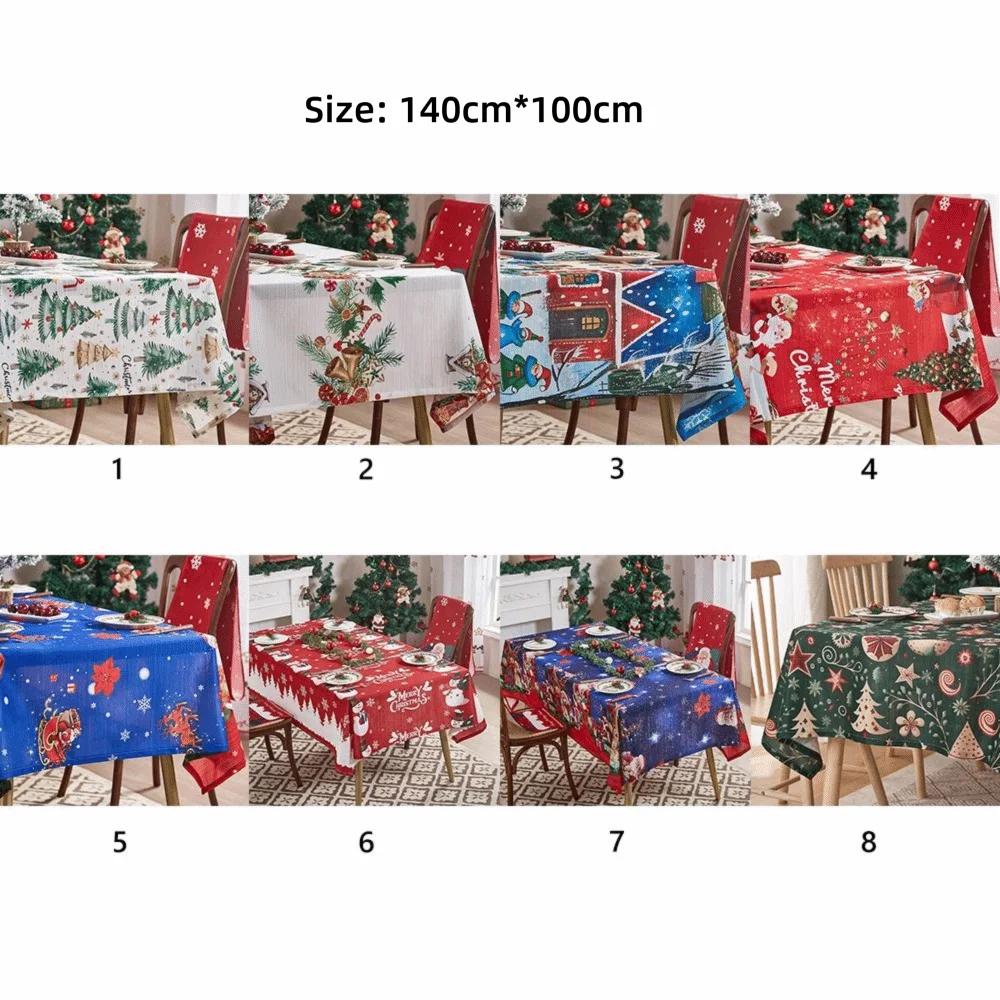 140*100cm Christmas Table Cover Cartoon Pattern Rectangle Christmas Tablecloth Easy Clean Festive Print Vintage Tablecloth Party