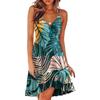 Ladies Slim Printed  Buckle Shoulder Strap Ruffled Sling Dress