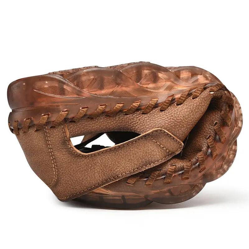 Summer Men's Leather Sandals Handmade Breathable Beach Shoes