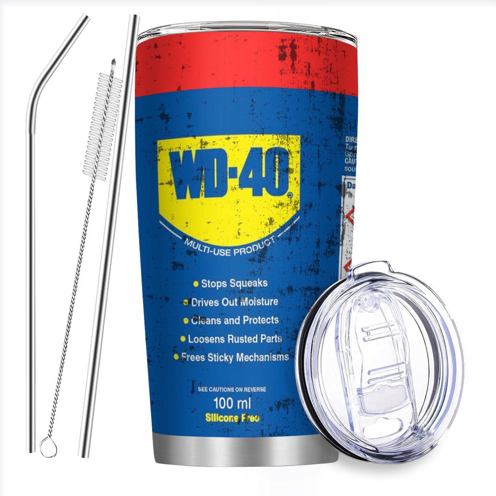 20oz Edelstahl Isolierter Becher WD40 Motorölfilter Aufdruck Doppelwandig mit Strohhalm und Deckel hält Kaltes Heißes Getränk Autobecher