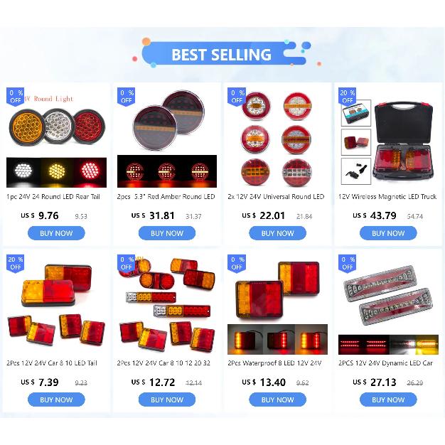 1 Set 12V 24V 24 Round LED Rear Tail Light Brake Stop Side Marker Warning Indicator Reflector Truck Trailer Red Yellow White