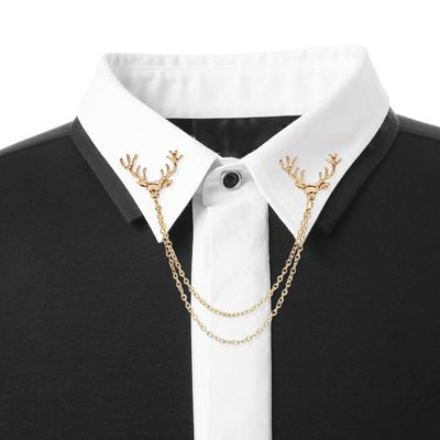 1 Stück Androgyne männliche und weibliche Hirsch Broschen Set Kragenknopf Tier Kette Brosche Zubehör am Revers
