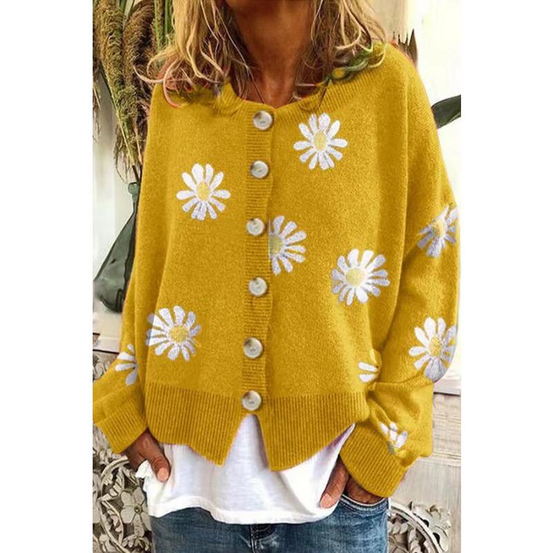 Women S Long Sleeve Knit Cardigan Floral Embroidered Loose Fit Daily Urban Wear