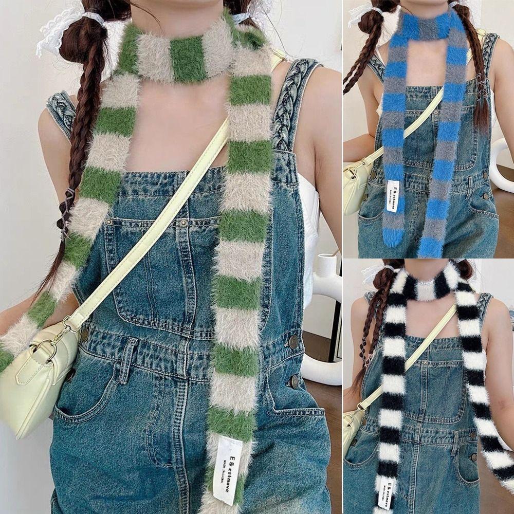 Knitted Women Long Scarves Warm Neck Neck Scarves Y2K Girl Stripe Scarf  Autumn Winter