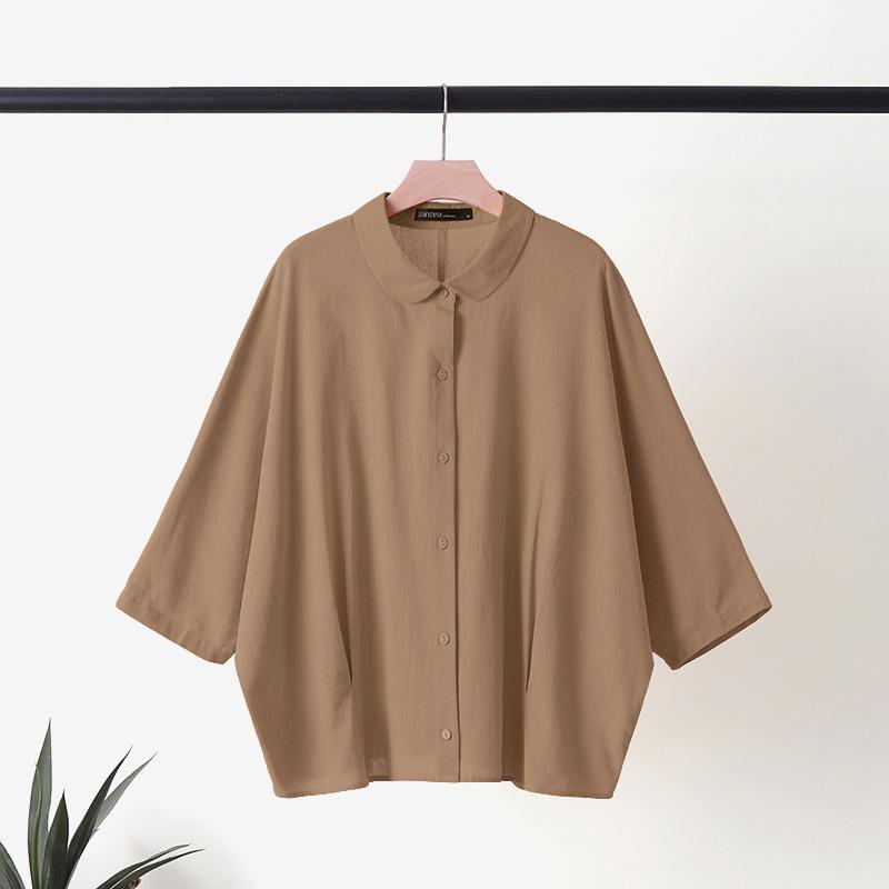 

ZANZEA Женская летняя блузка с кукольным воротником, свободного кроя, с рукавами 3/4 XL