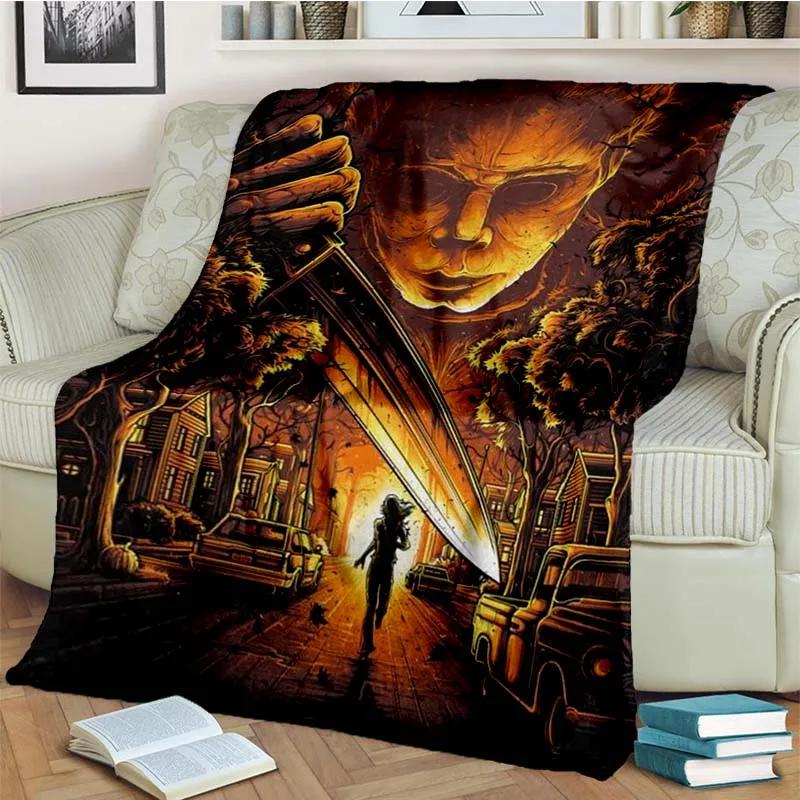 HD Horror Movie Game Halloween Gift Blanket Michael Myers Sofa Bed Decor Warm Flannel for Outdoor Picnic Car