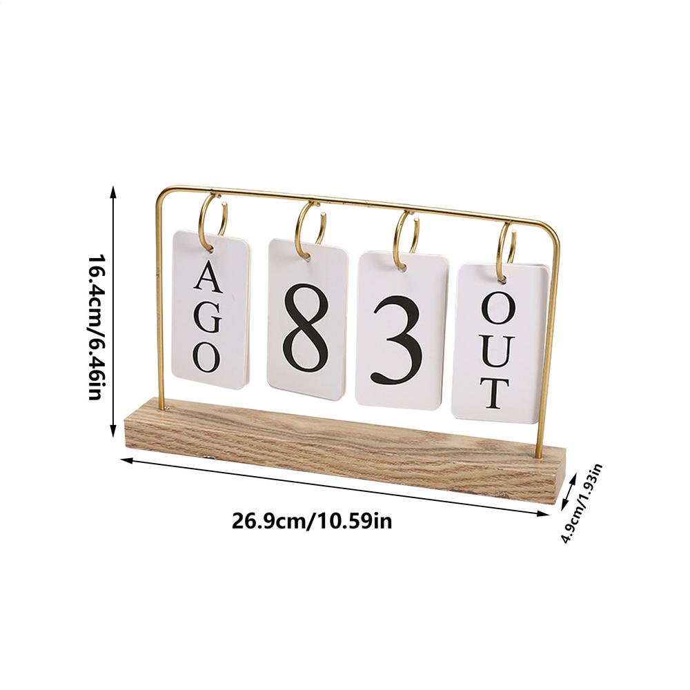Wooden Perpetual Calendar Modern Metal Standing with Wooden Base Daily Metal Desk Calendar for Home Office Coffee Shop Study
