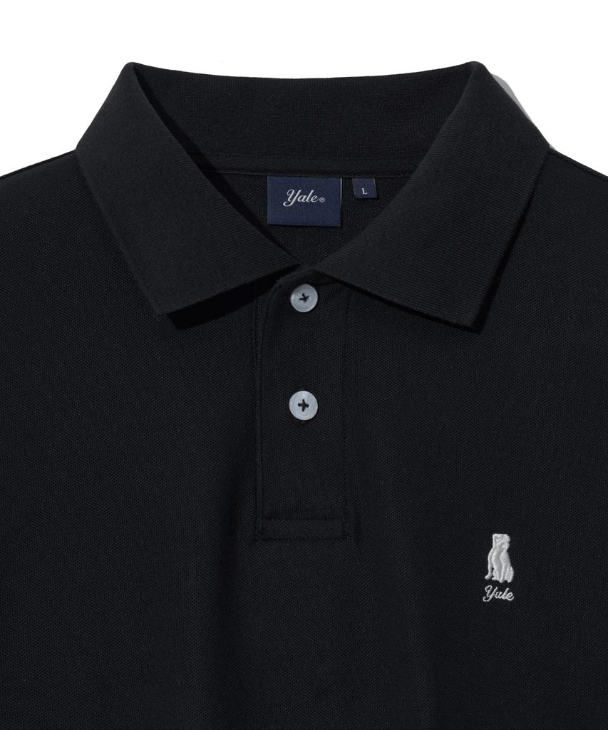 YALE Oversized Heritage Dan Quick Dry Pique Polo Shirt Black