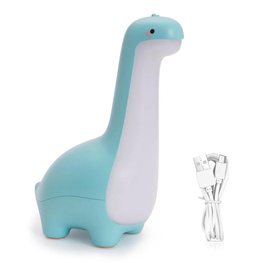

Dinosaur Night Light for Kids - USB Rechargeable LED Nursery Lamp with 3 Colors, Cute Cartoon Bedside Feeding Light & Sleep Aid Blue теплим білим кольором