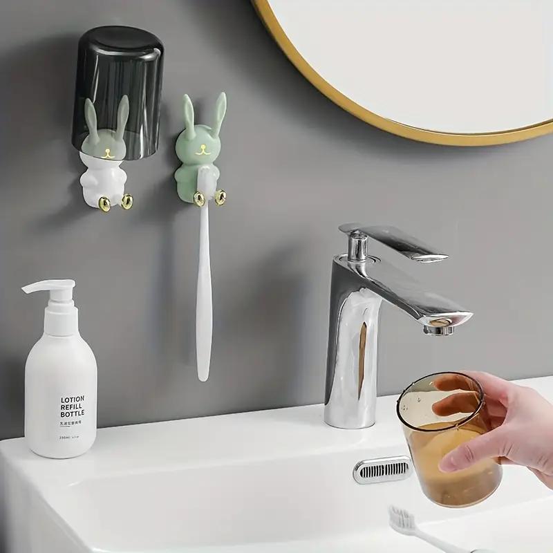 Niedlicher Hasen-Zahnbürstenhalter Stanzfrei Zahnbürstenregal Stark Klebender Wandhaken Multifunktionaler Steckerhalter Aufhänger