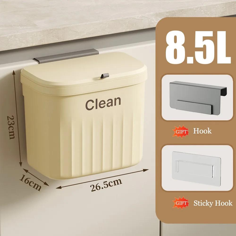 8.5L/12L Kitchen Trash Can Wall Mounted Hanging Trash Bin with Lid Garbage Can for Cabinet Under Sink Waste Garbage
