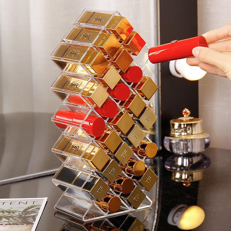 28-Slot Vertical Lipstick & Gloss Display Stand - Transparent Fish-Shaped Holder