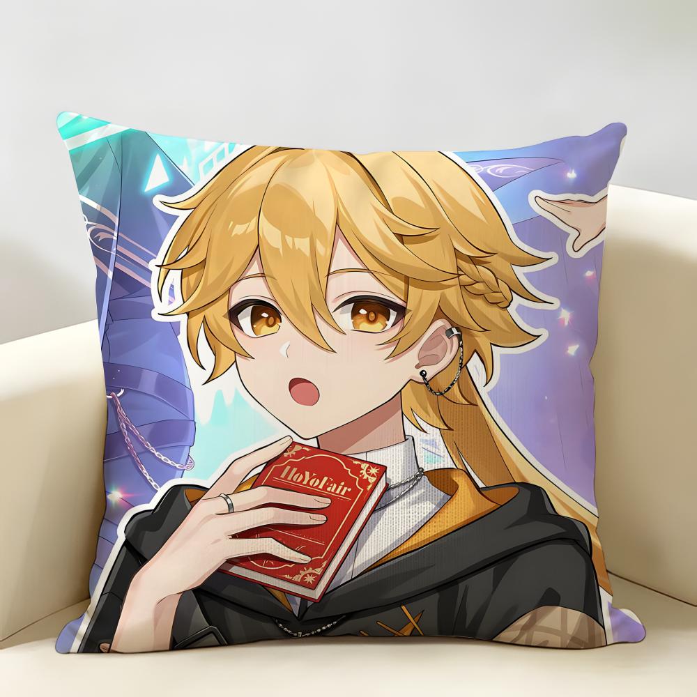 Aether Genshin Game Cushion Cover Natural Linen Organic Fabric DoubleSided Printing Room Sofa Decor Pillow Case