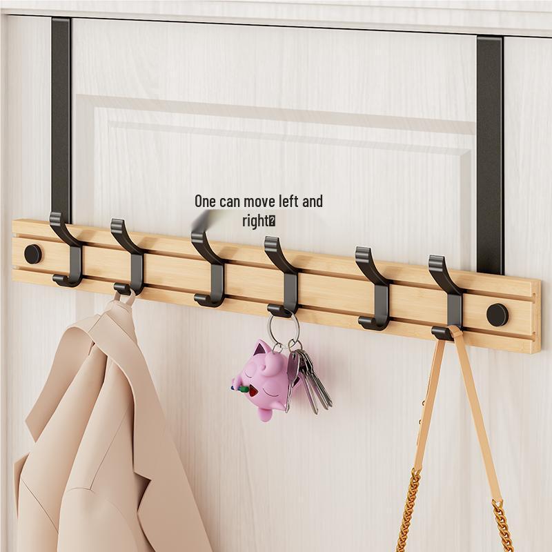 Bamboo & Wood Over-the-Door Hook Wall-Mounted No-Punch Coat Rack - Creative Entryway & Bedroom Storage