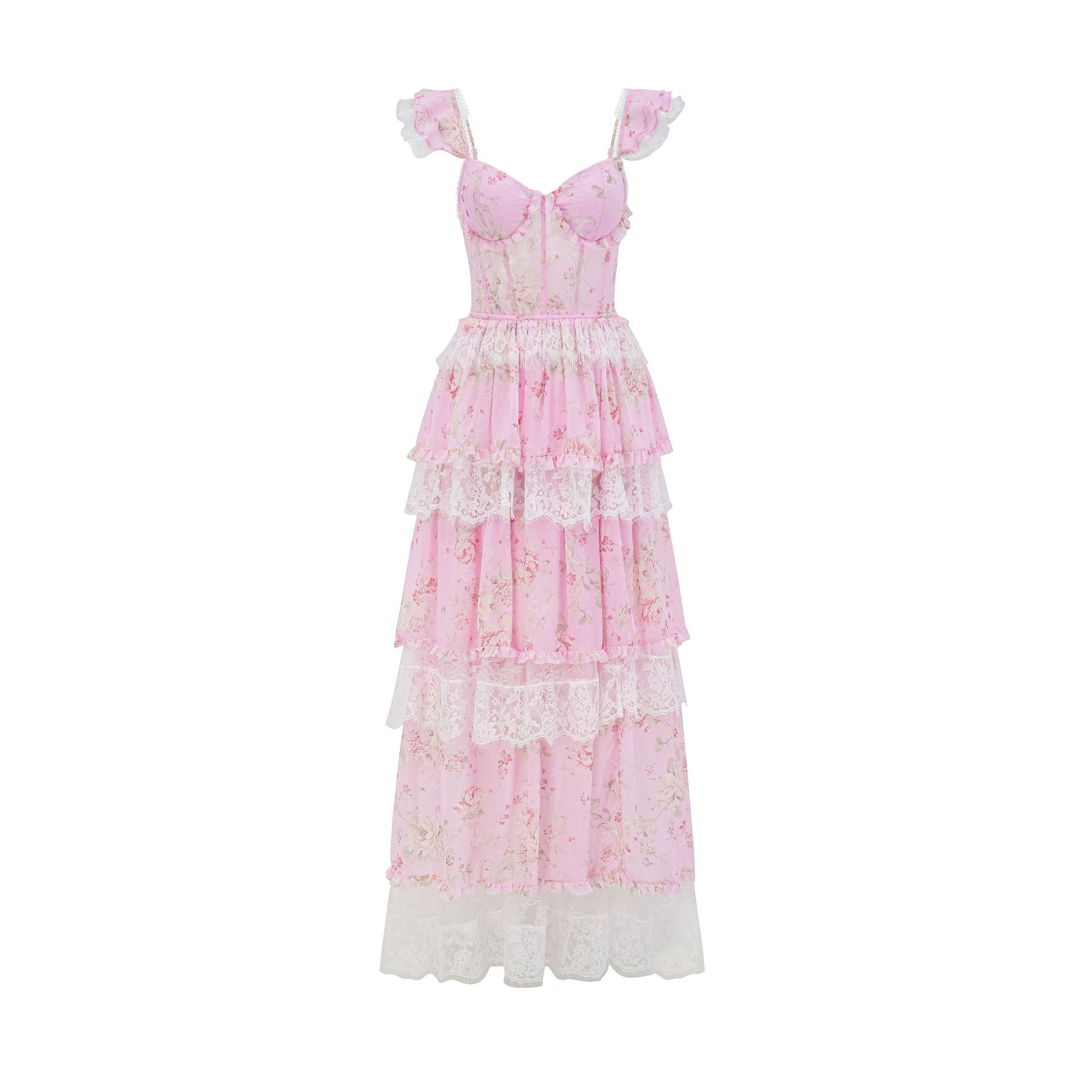 

Летнее платье на бретелях с нежным характером, простое длинное платье S розовый