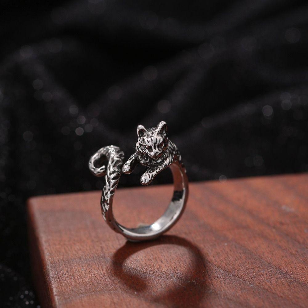 Adjustable Kitty Cat Opening Rings Vintage Cat Shape Ring Creative Animal Delicate Rings  Men Women