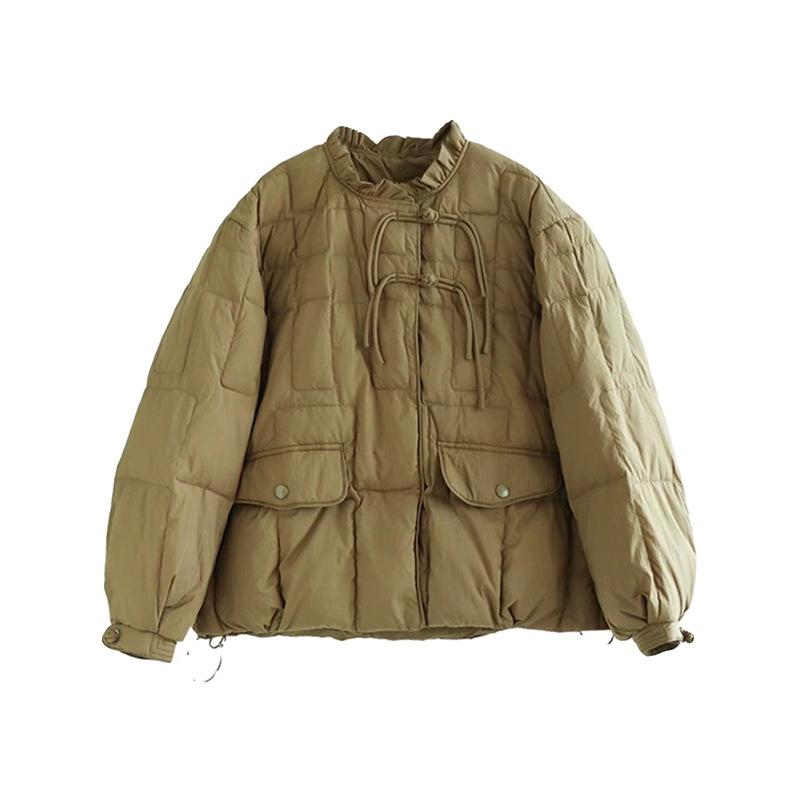 White duck down new Chinese fungus edge down jacket women's 2024 winter fashion retro buckle warm jacket